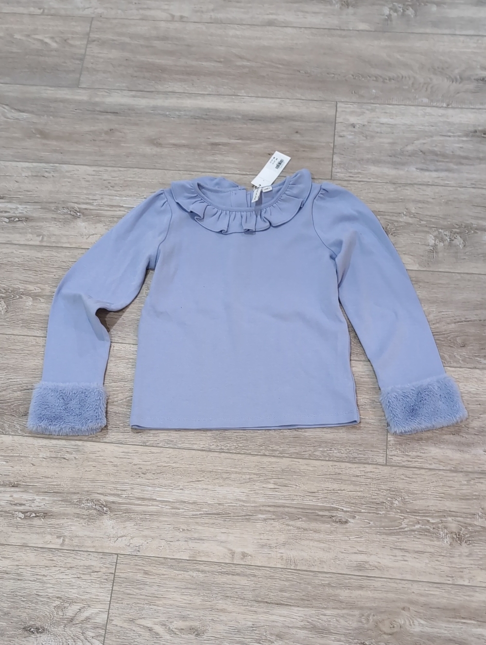 Janie and Jack Light Lavender Ruffle Neck Long Sleeve Top with Faux Fur Cuffs